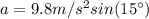 a=9.8 m/s^{2} sin(15\°)