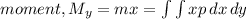 moment ,M_{y} =mx  = \int\limits \int\limits x{p} \, dx \, dy