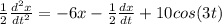 \frac{1}{2}\frac{d^2x}{dt^2}=-6x-\frac{1}{2}\frac{dx}{dt}+10cos(3t)
