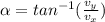 \alpha = tan^{-1} (\frac{v_{y} }{v_{x} })