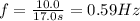 f=\frac{10.0}{17.0 s}=0.59 Hz