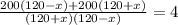 \frac{200(120-x)+200(120+x)}{(120+x)(120-x)}=4