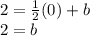 2 = \frac {1} {2} (0) + b\\2 = b