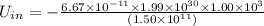 U_{in} = - \frac{6.67\times 10^{- 11}\times 1.99\times 10^{30}\times 1.00\times 10^{3}}{(1.50\times 10^{11})}