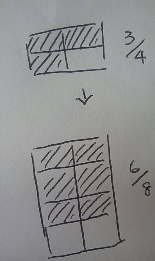 Draw a picture that illustrates the equivalence 3/4=6/8