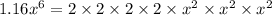 1. 16 x^6=2\times 2\times 2\times 2\times x^2\times x^2\times x^2