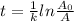 t=\frac{1}{k}ln\frac{A_0}{A}