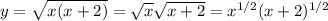 y=\sqrt{x(x+2)}=\sqrt x\sqrt{x+2}=x^{1/2}(x+2)^{1/2}