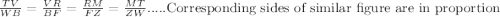 \frac{TV}{WB}= \frac{VR}{BF}= \frac{RM}{FZ}= \frac{MT}{ZW}.....\textrm{Corresponding sides of similar figure are in proportion}