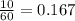 \frac{10}{60} = 0. 167