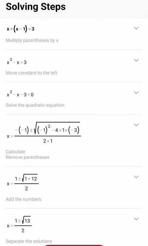 X(x-1)=3solve using square roots or by factoring​