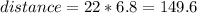 distance =22*6.8=149.6