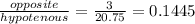 \frac{opposite}{hypotenous} = \frac{3}{20.75} = 0.1445