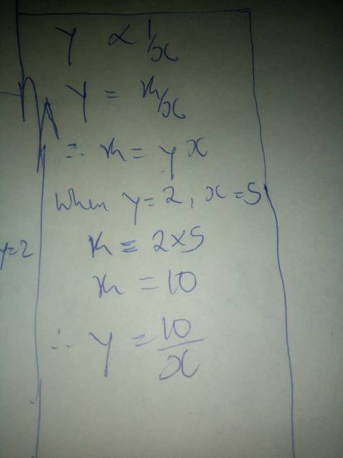 Suppose that y varies inversely with x write an equation for inverse variation y=2when x=5