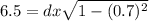 6.5 = d x \sqrt{1 - (0.7)^{2} }