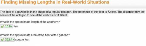 The floor of a gazebo is in the shape of a regular octagon. the perimeter of the floor is 72 feet. t