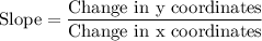 \text{Slope}=\dfrac{\text{Change in y coordinates}}{\text{Change in x coordinates}}