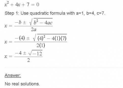 What is the solution to the following equation:  x^2+4x+7=0