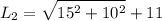 \displaystyle L_2=\sqrt{15^2+10^2}+11