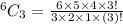 ^6C_3=\frac{6\times 5\times 4\times 3!}{3\times 2\times 1\times (3)!}