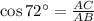 \cos72\°=\frac{AC}{AB}