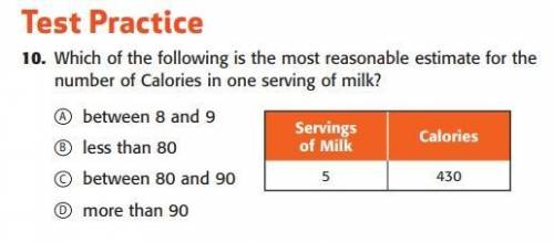 Which of the following is the most reasonable estimate for the number of calories in one serving of