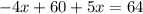 -4x+60+5x=64