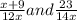 \frac{x+9}{12x}and \frac{23}{14x}