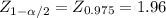 Z_{1-\alpha /2} = Z_{0.975} = 1.96