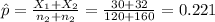 \hat p=\frac{X_{1}+X_{2}}{n_{2}+n_{2}}=\frac{30+32}{120+160}=0.221