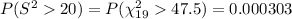 P(S^2 20) =P(\chi^2_{19} 47.5)=0.000303