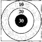 The three circles are all centered at the center of the board and are of radii 1, 2, and 3, respecti