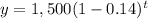 y=1,500(1-0.14)^t