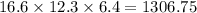 16.6\times12.3\times6.4=1306.75