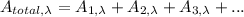 A_{total,\lambda} = A_{1,\lambda}+A_{2,\lambda}+A_{3,\lambda}+...