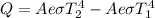 Q =Ae\sigma T_2^4-Ae\sigma T_1^4