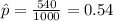 \hat p=\frac{540}{1000}=0.54