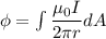 \phi=\int{\dfrac{\mu_{0}I}{2\pi r}dA}