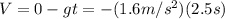 V=0-gt=-(1.6m/s^{2})(2.5s)