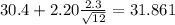 30.4+2.20\frac{2.3}{\sqrt{12}}=31.861