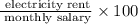 \frac{\text{ electricity rent}}{\text{ monthly salary}} \times 100