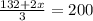 \frac{132+2x}{3}=200