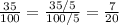 \frac{35}{100}= \frac{35/5}{100/5}= \frac{7}{20}