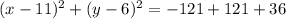 (x-11)^2+(y-6)^2=-121+121+36