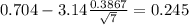 0.704 - 3.14\frac{0.3867}{\sqrt{7}}=0.245