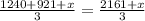 \frac{1240+921+x}{3}= \frac{2161+x}{3}