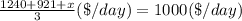 \frac{1240+921+x}{3}(\$/day)=1000(\$/day)