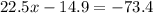 22.5x-14.9=-73.4