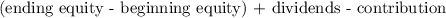 ($ending equity - beginning equity) + dividends - contribution