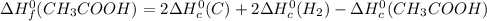 \Delta H^0_f(CH_3COOH) = 2\Delta H^0_c(C)+ 2\Delta H^0_c(H_2)-\Delta H^0_c(CH_3COOH)